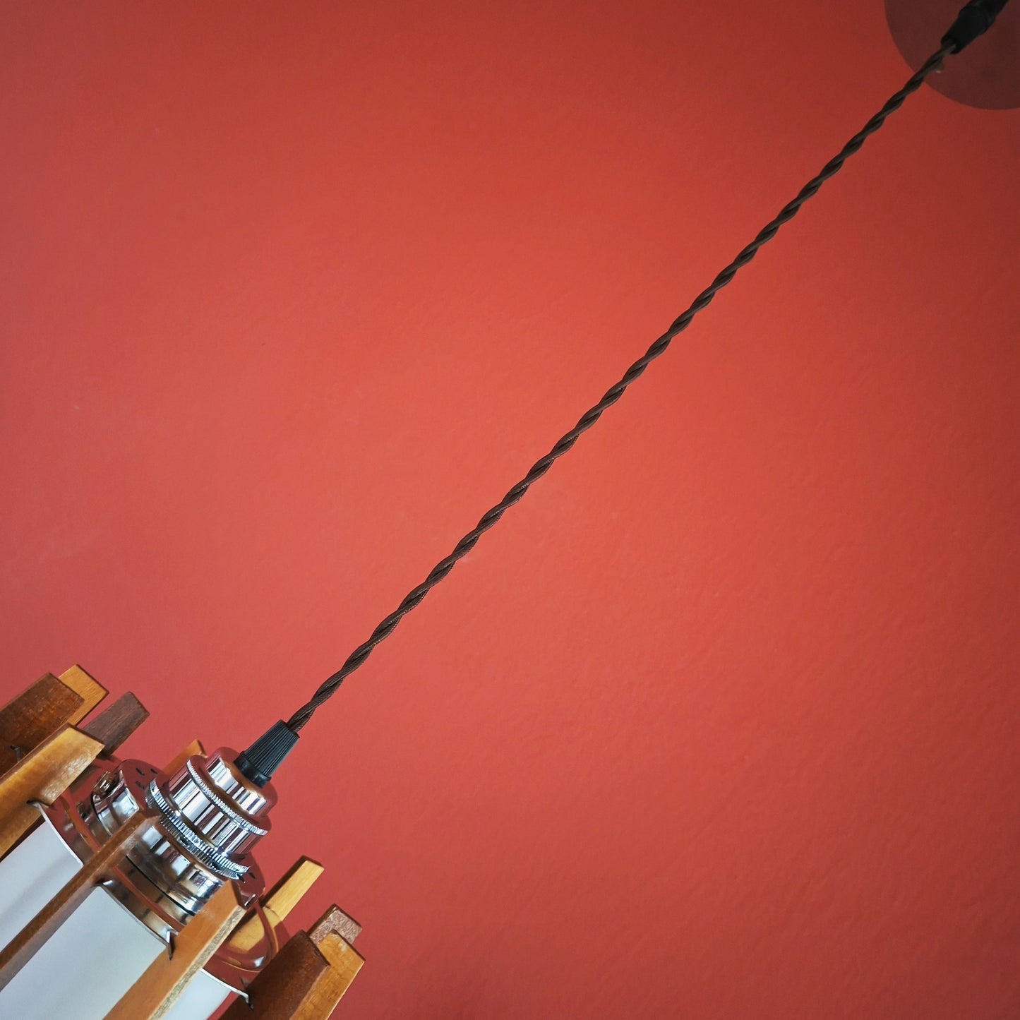 3 x Small mid century wood and glass Scandinavian pendant lights