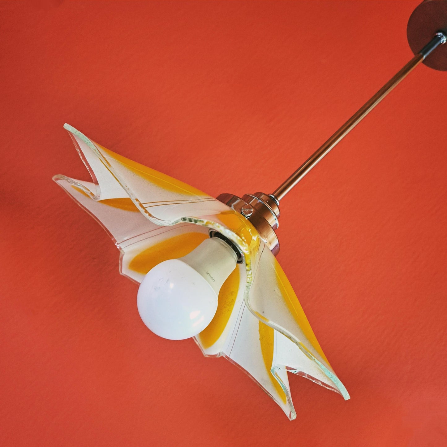 1960s Flower Glass Pendant Lights Red Yellow & Blue