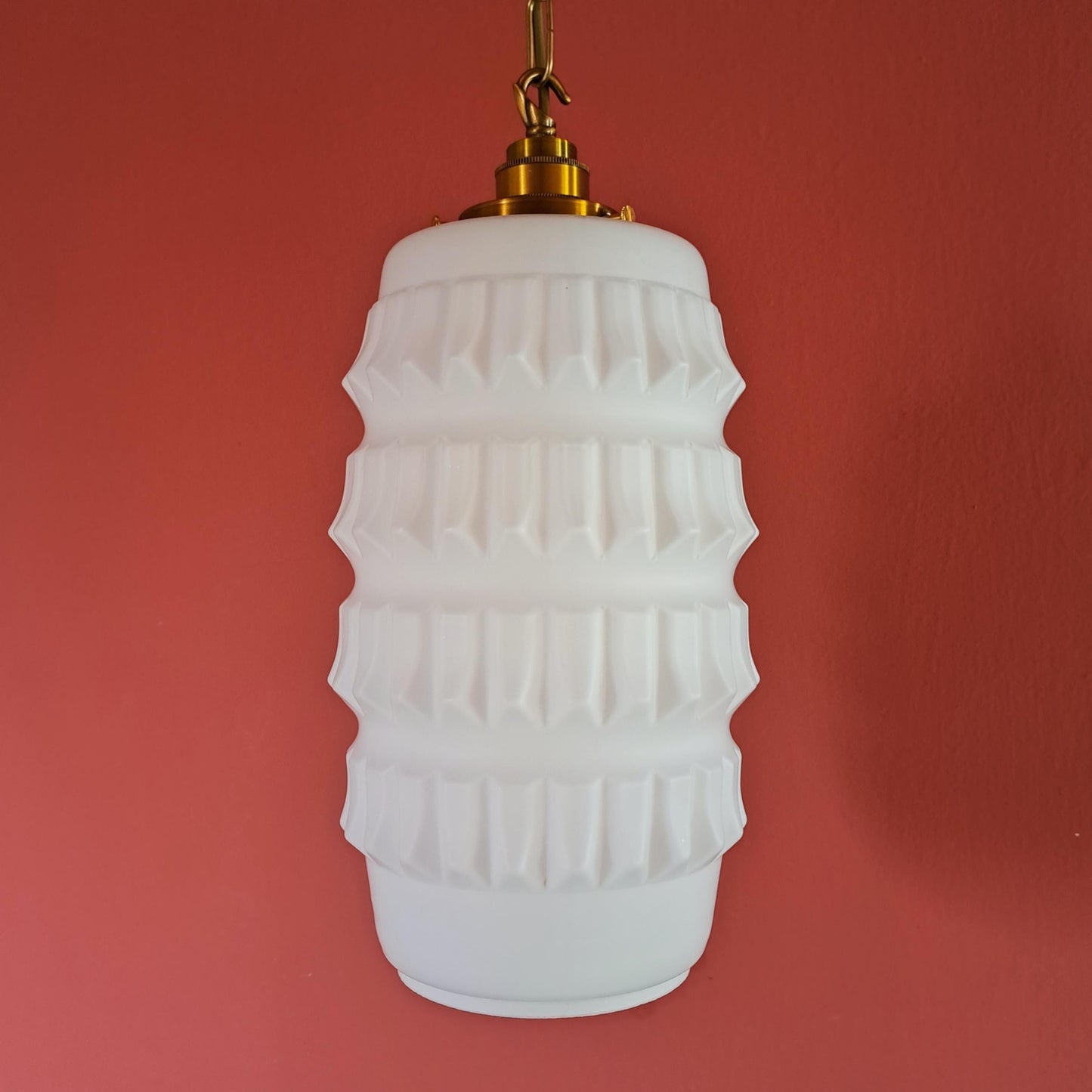 3 x Vintage Opaline Glass Pendant Lights