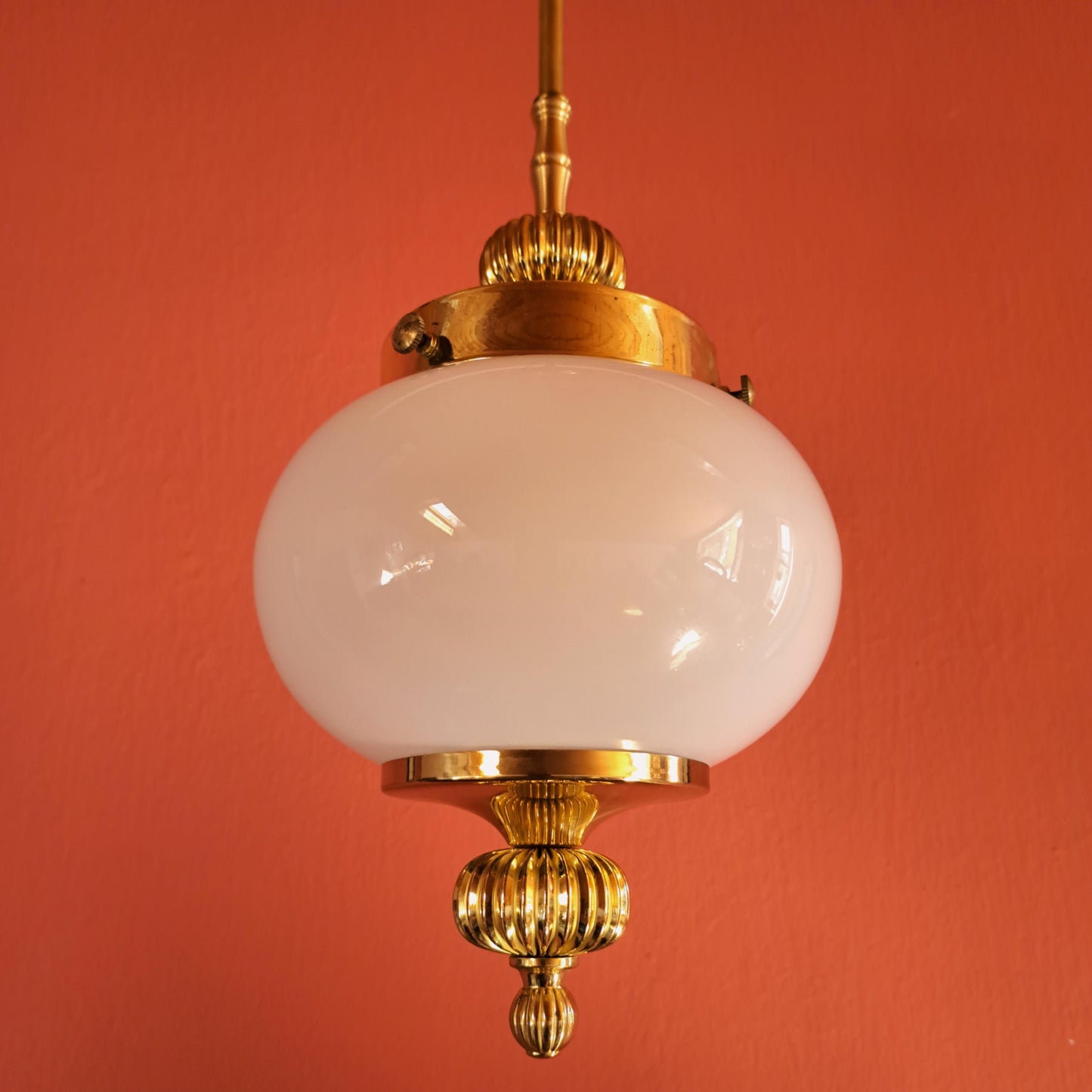 Mid Century Opaline Glass Viennese Brass Pendant Lights MULTIPLES AVAILABLE