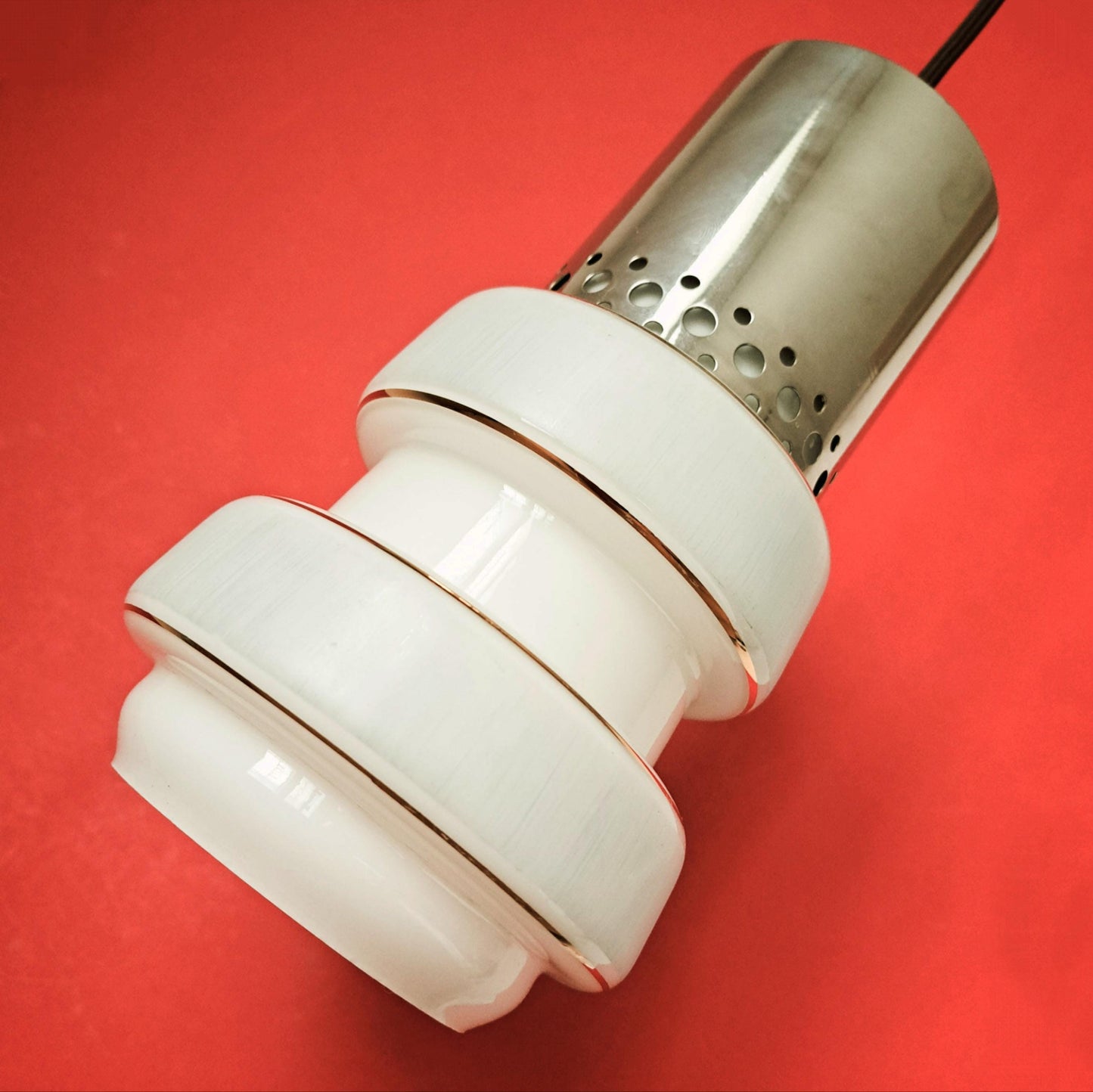 Set of 3 Mid Century Striped Opaline Glass Pendant Lights