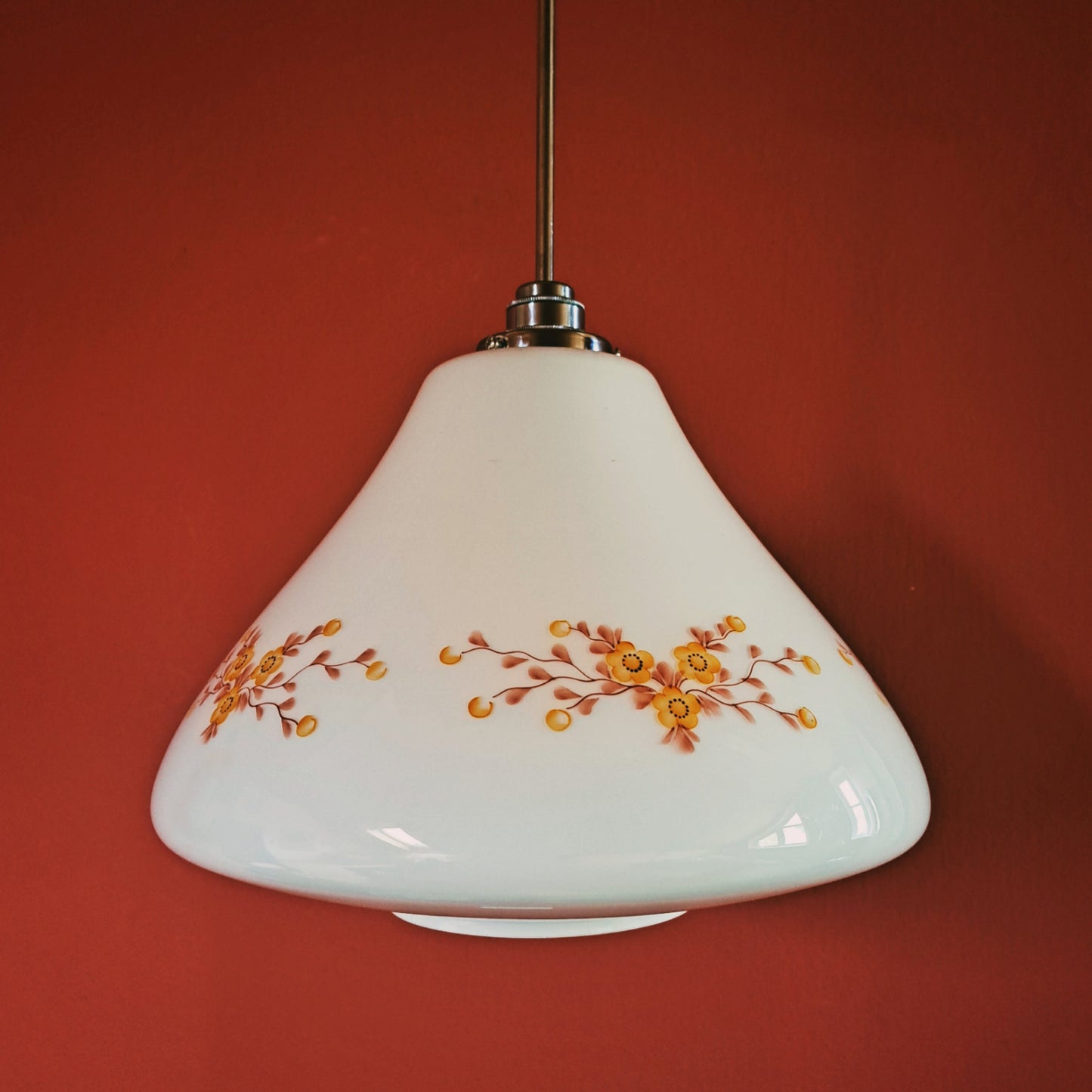 Vintage Floral Opaline Glass Pendant Light