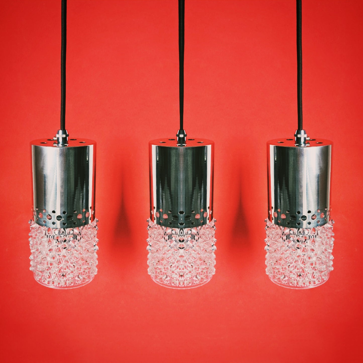 Mid Century Crystal Glass & Vintage Chrome Pendant Lights