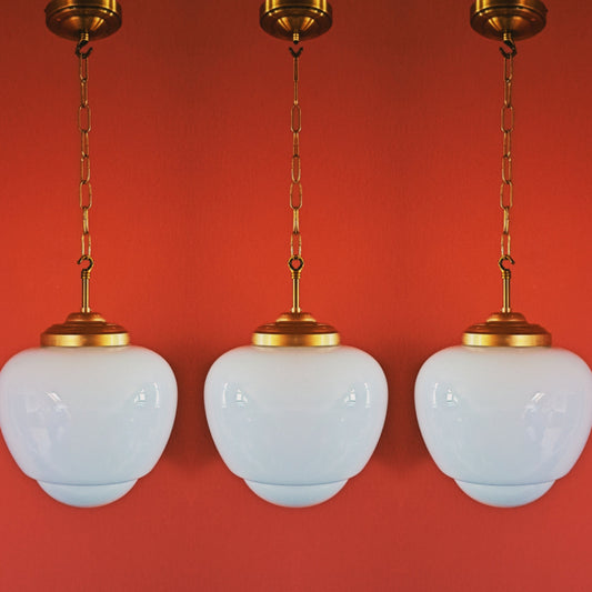 Vintage Brass Opaline Glass Acorn Pendant  Lights MULTIPLES AVAILABLE