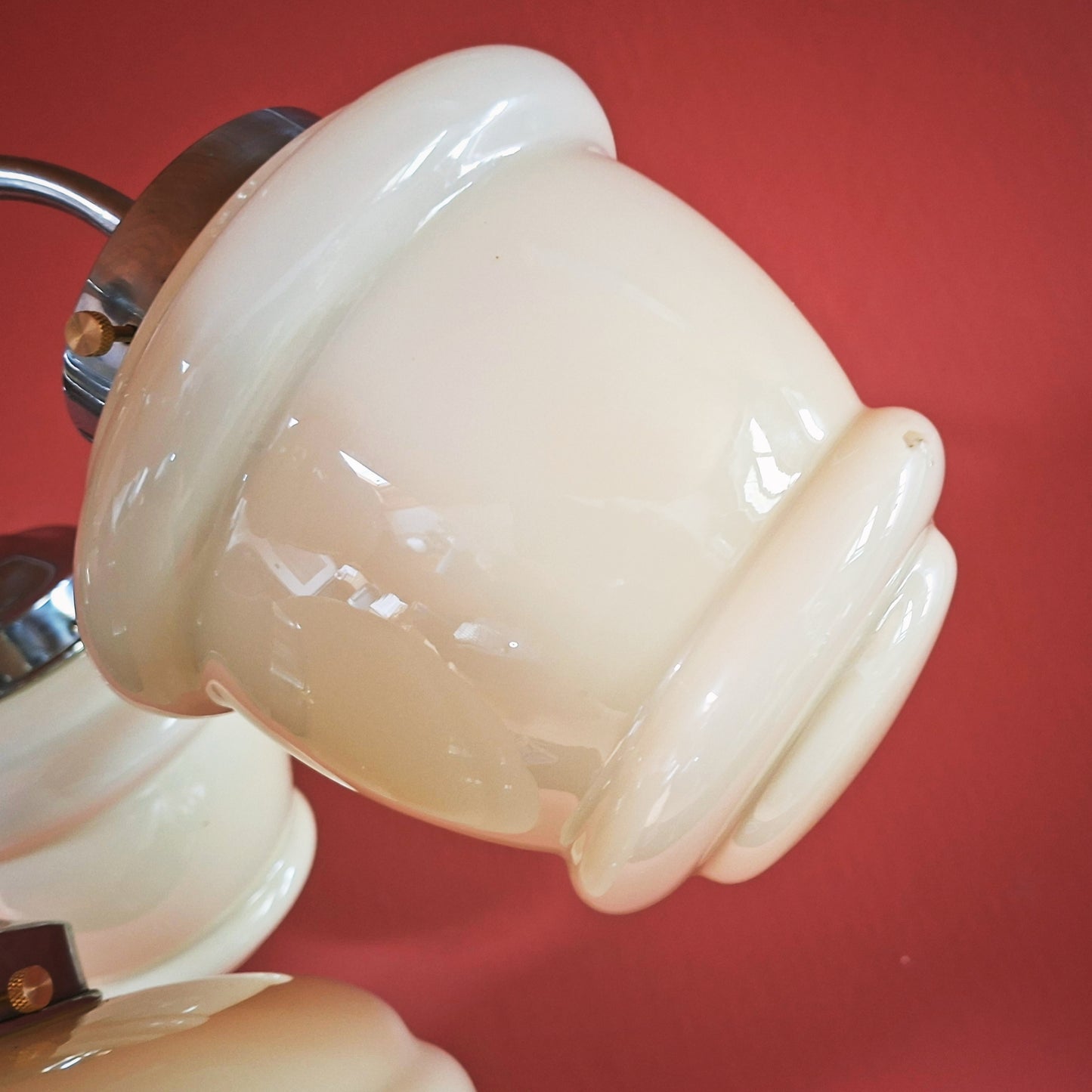 Art Deco Nickel Chrome-Plated Brass Glass Chandelier 1930s