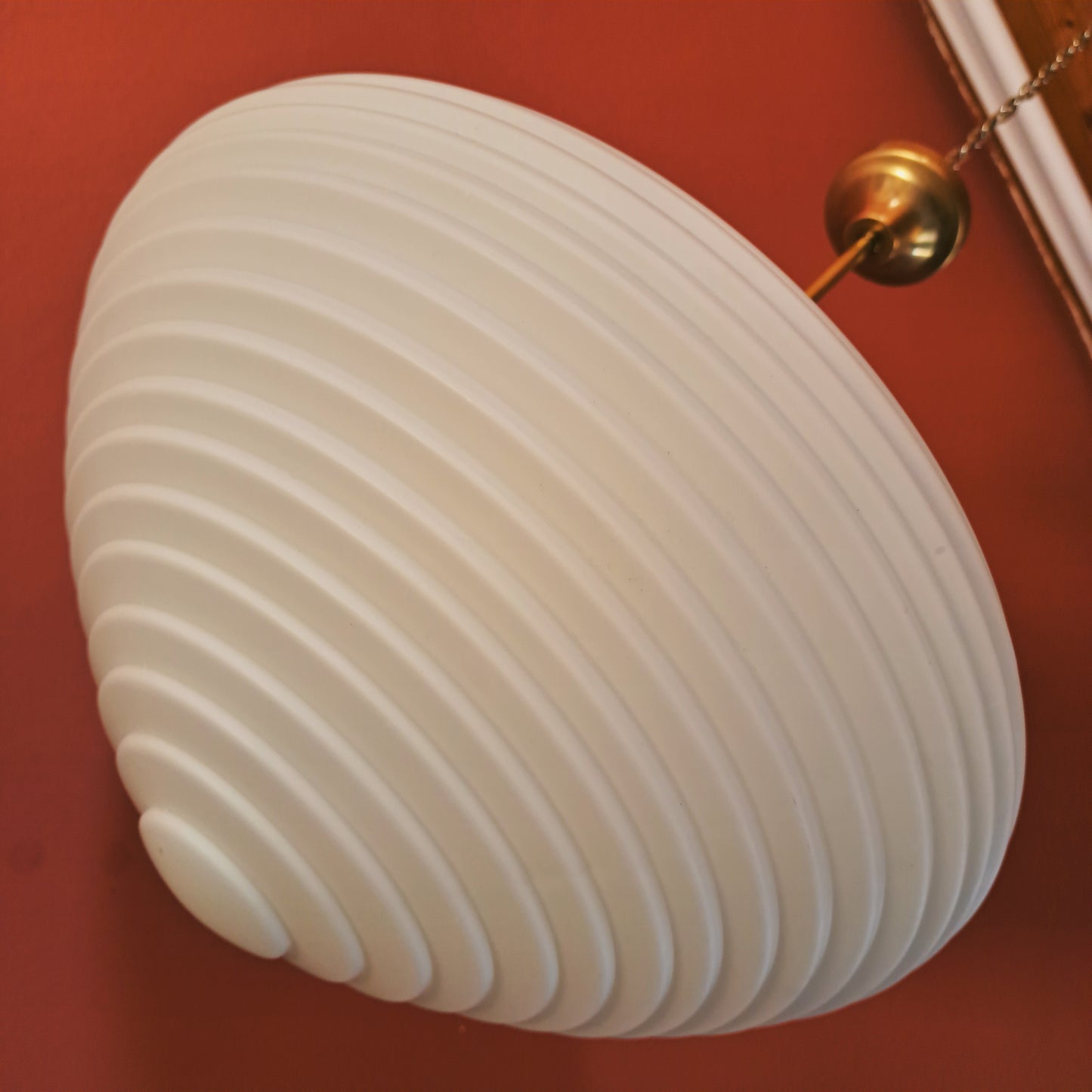 Large Vintage Brass Opaline Milk Glass Pendant Light Brass