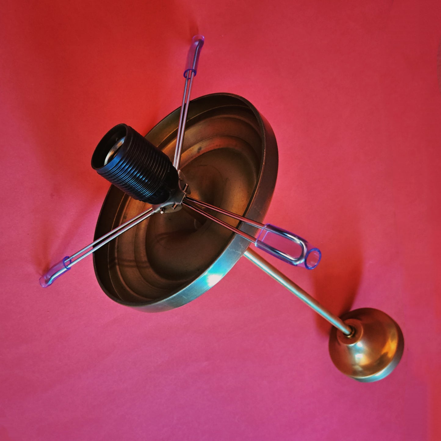 Large Vintage Brass Opaline Milk Glass Pendant Light Brass