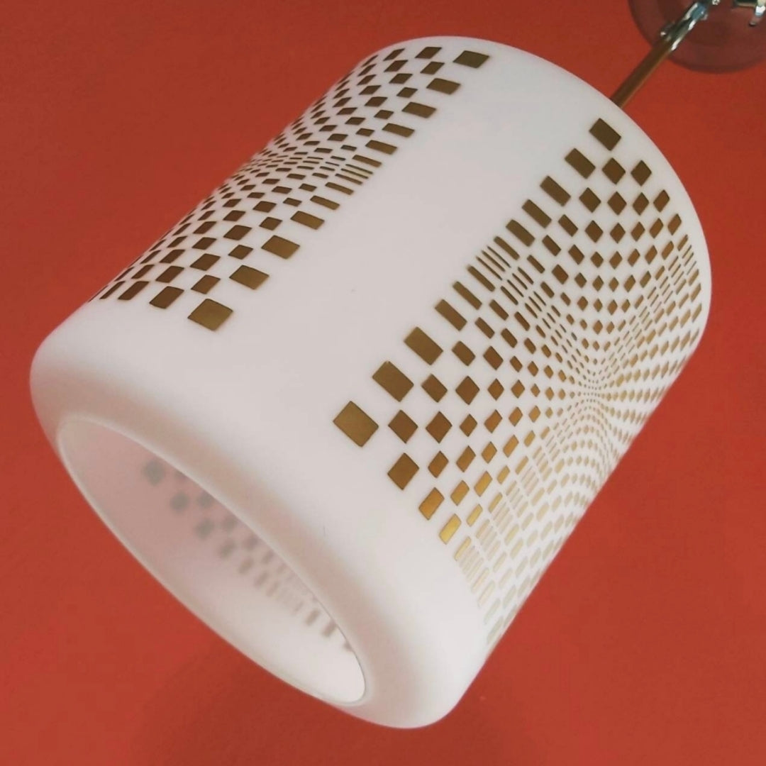 Vintage Opaline Glass Pendant Light Gold Geometric Pattern 1960s