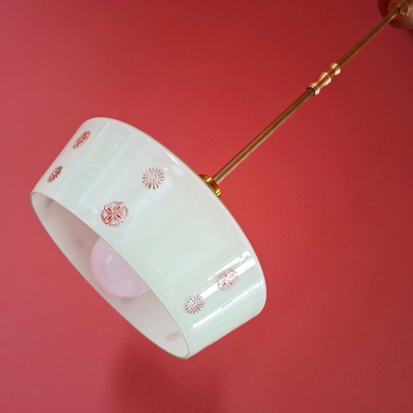 3 Vintage Green Opaline Glass Pendant Lights Mid Century Kitchen Dining Lighting