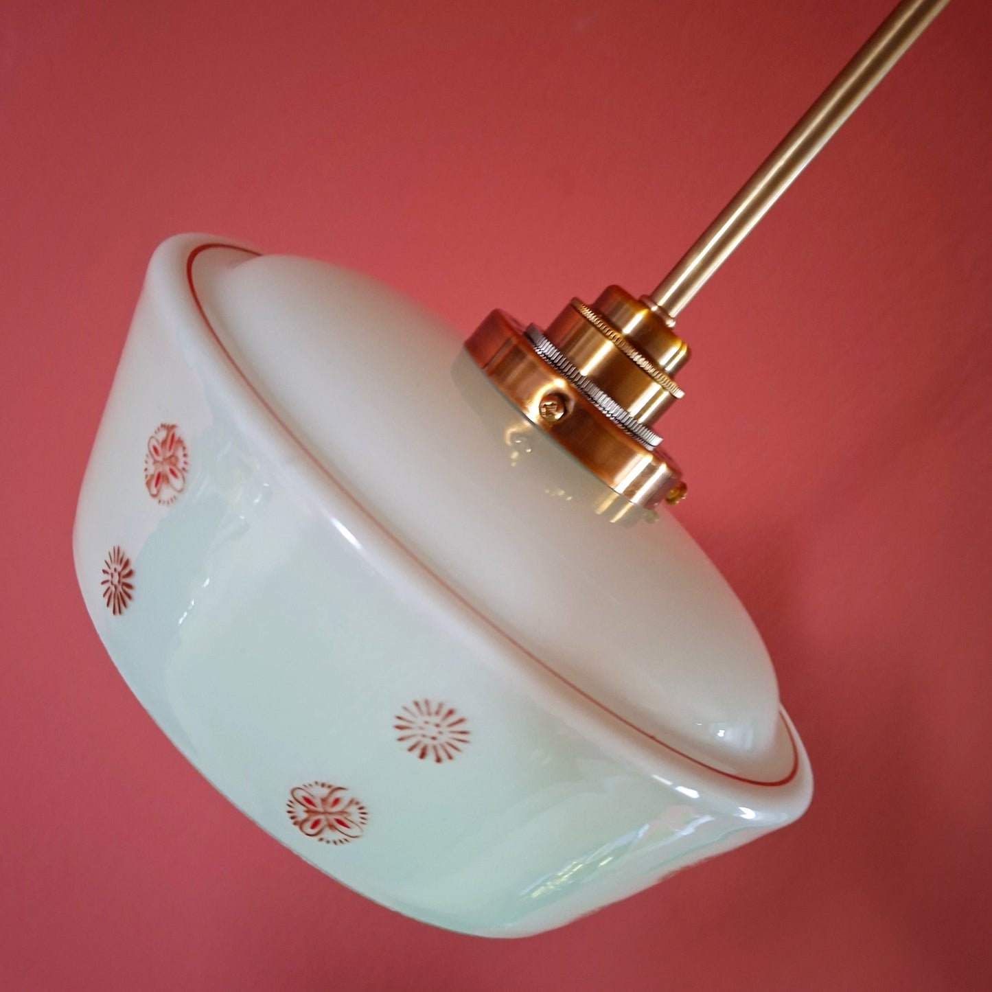 3 Vintage Green Opaline Glass Pendant Lights Mid Century Kitchen Dining Lighting