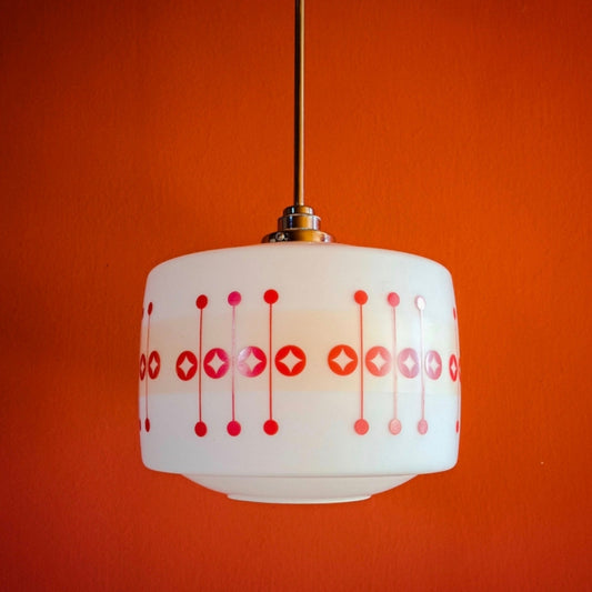 Vintage Opaline Glass Pendant Light 1960s Retro Space Age Lighting
