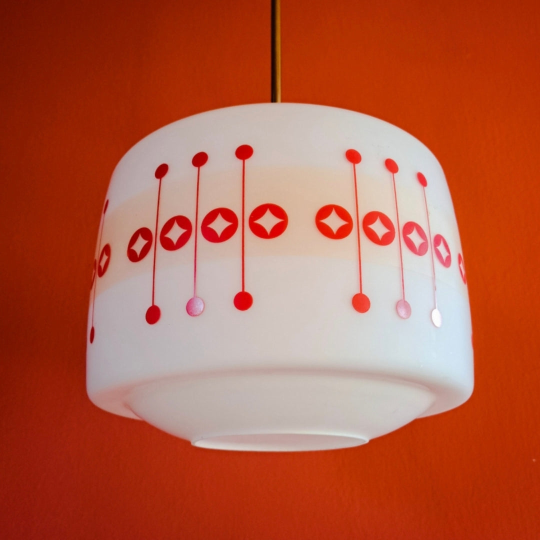 Vintage Opaline Glass Pendant Light 1960s Retro Space Age Lighting