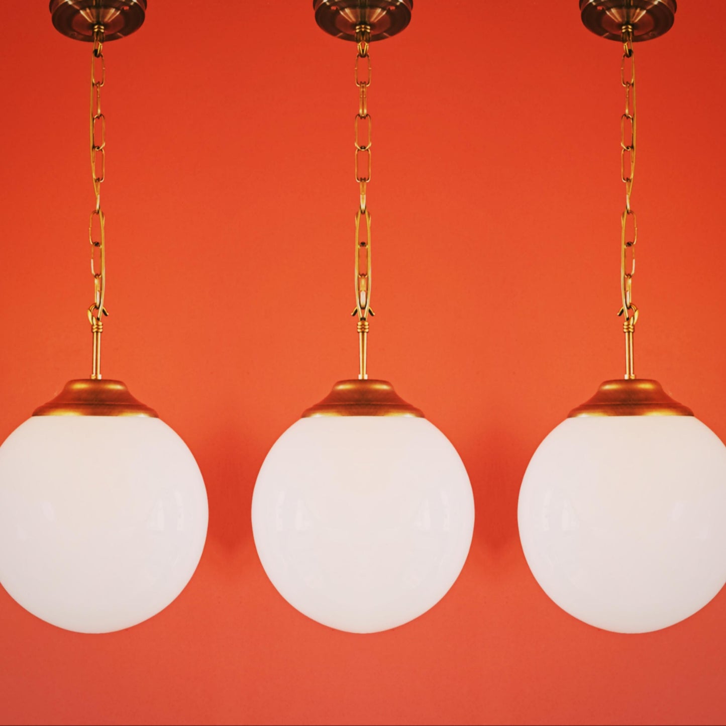 Vintage Brass Opaline Glass Globe Pendant Lights MULTIPLES AVAILABLE