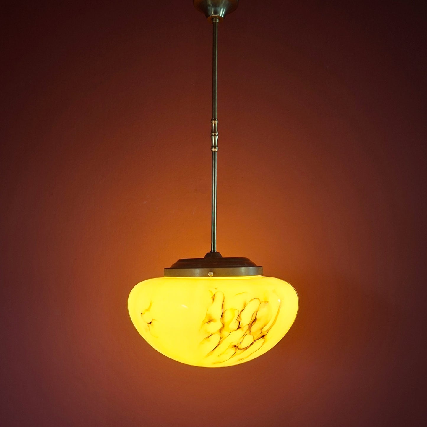 Midcentury 1950s Opaline Marbled Glass Pendant Light