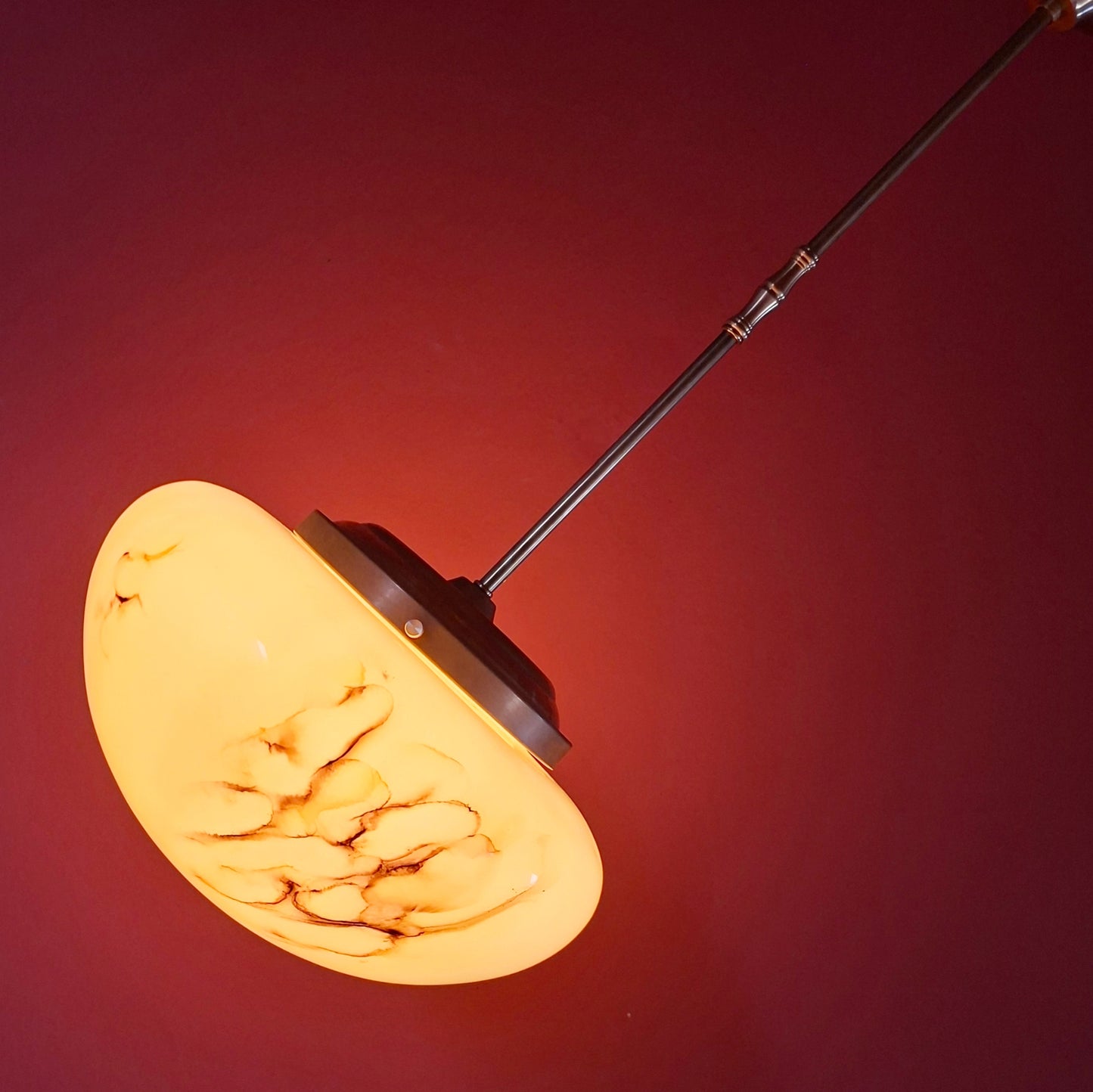 Midcentury 1950s Opaline Marbled Glass Pendant Light