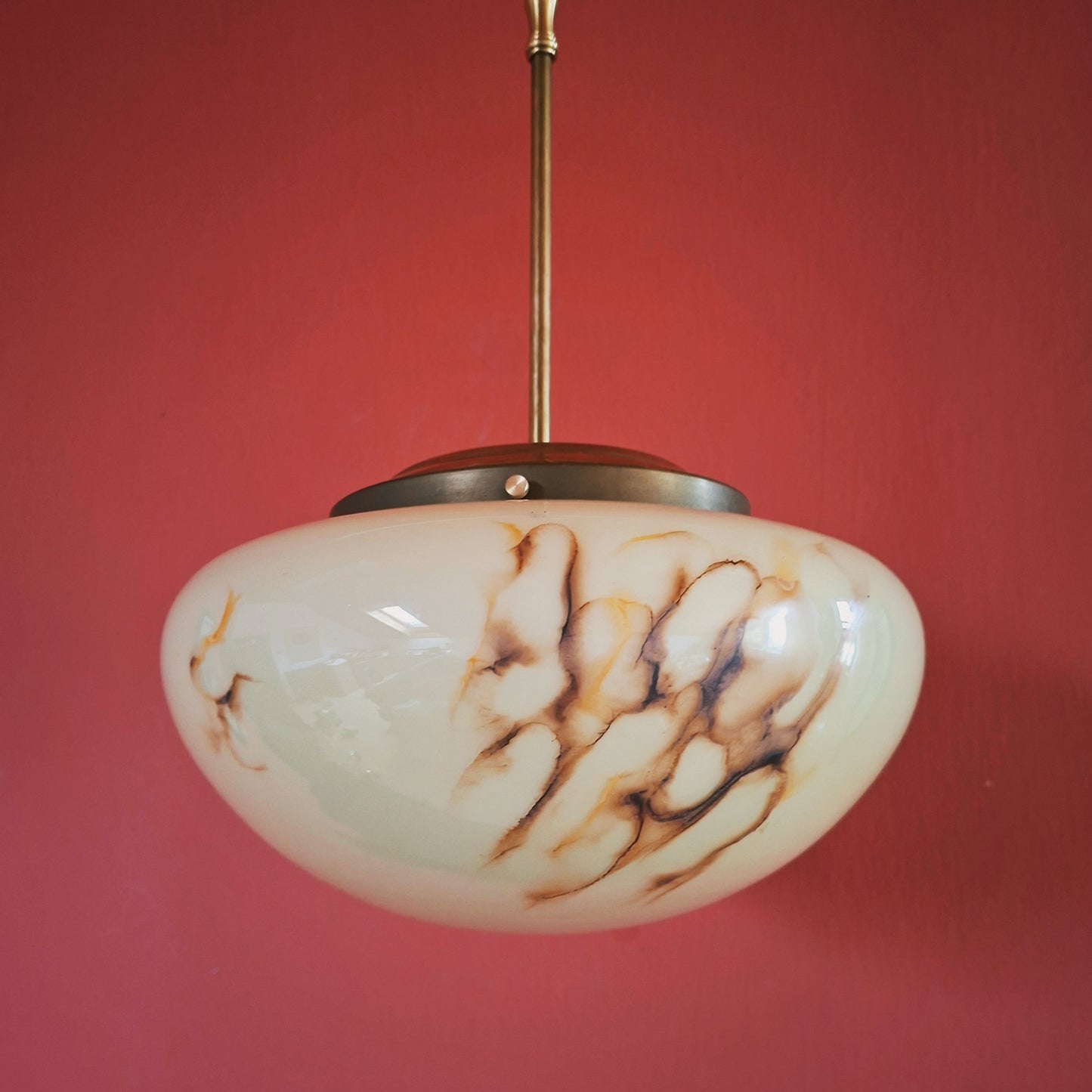 Midcentury 1950s Opaline Marbled Glass Pendant Light