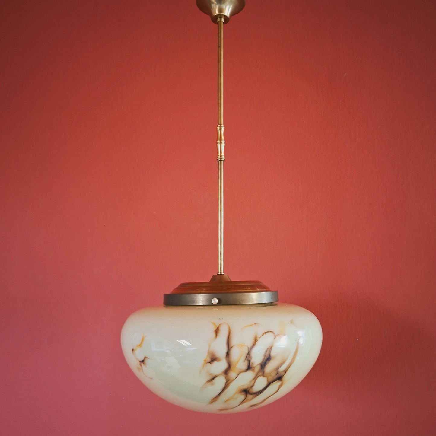 Midcentury 1950s Opaline Marbled Glass Pendant Light