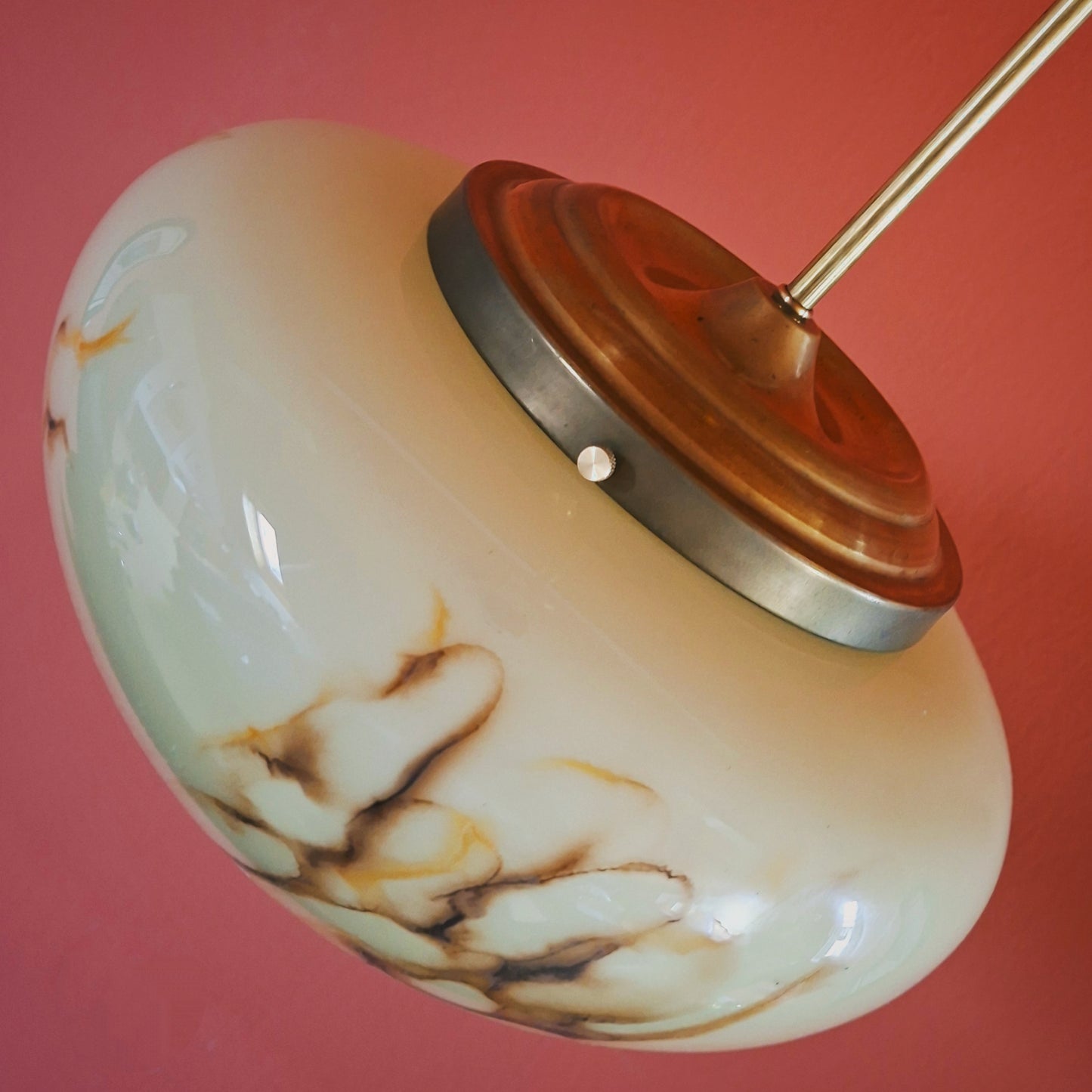 Midcentury 1950s Opaline Marbled Glass Pendant Light