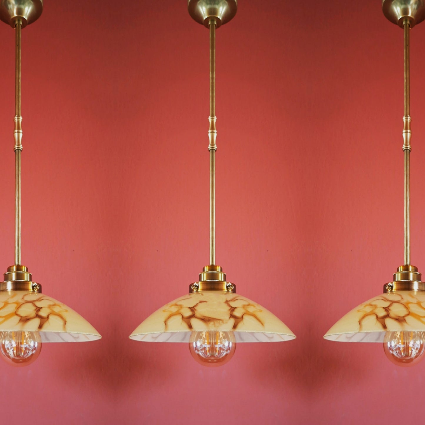 3 Vintage Cream Opaline Marble Glass Pendant Lights