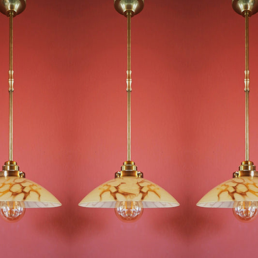 3 Vintage Cream Opaline Marble Glass Pendant Lights