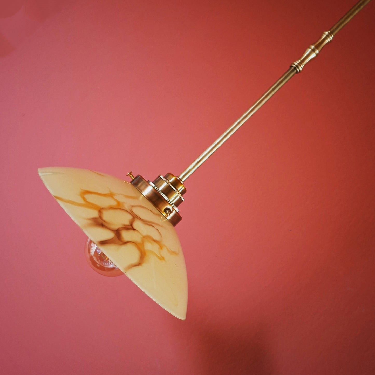 3 Vintage Cream Opaline Marble Glass Pendant Lights