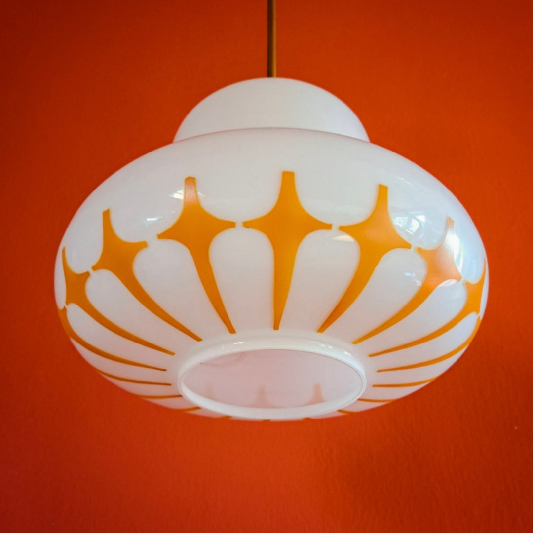 Vintage Opaline Glass Pendant Light 1960s Retro Space Age Light