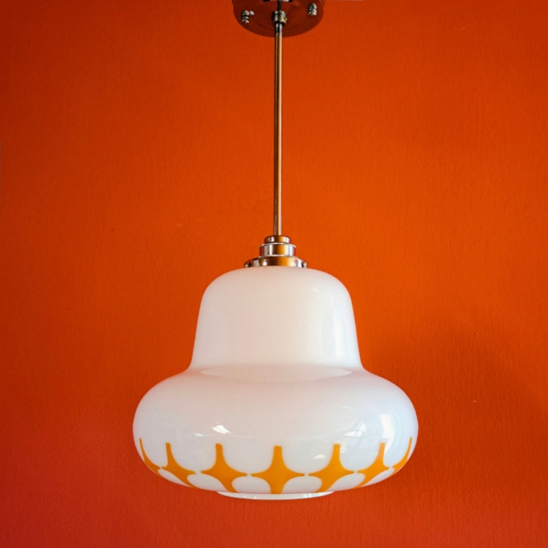 Vintage Opaline Glass Pendant Light 1960s Retro Space Age Light
