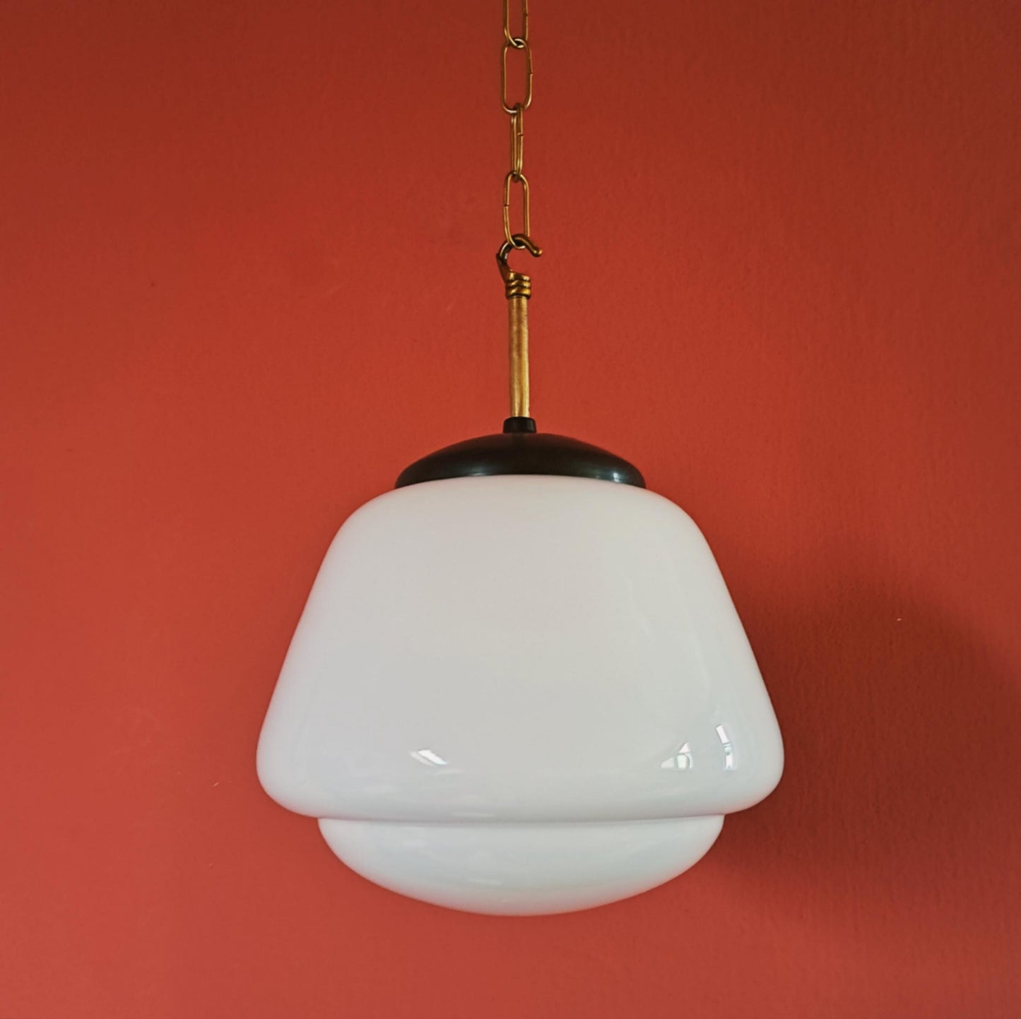Mid Century Opaline Glass Schoolhouse Pendant Lights MULTIPLES AVAILABLE