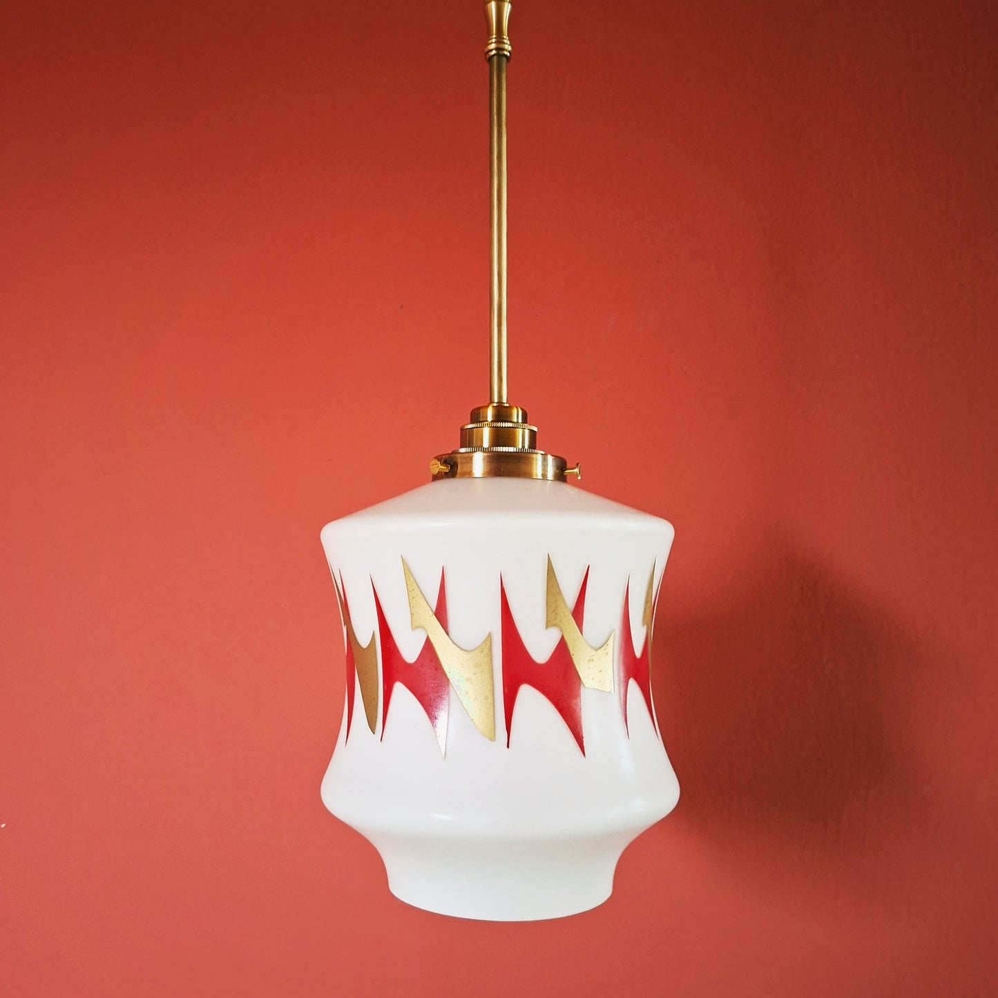 Small Red Glass Pendant Ceiling Light Mid Century Retro Lighting
