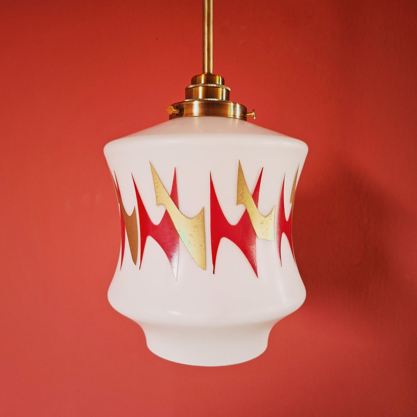 Small Red Glass Pendant Ceiling Light Mid Century Retro Lighting