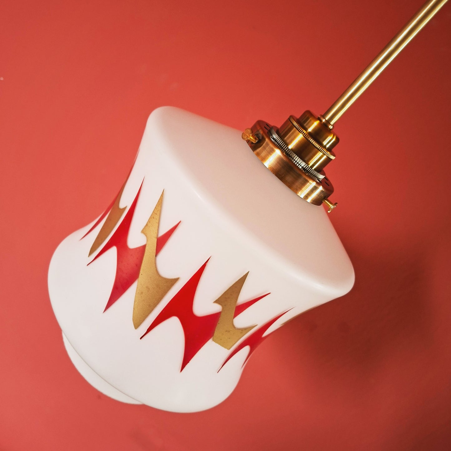 Small Red Glass Pendant Ceiling Light Mid Century Retro Lighting