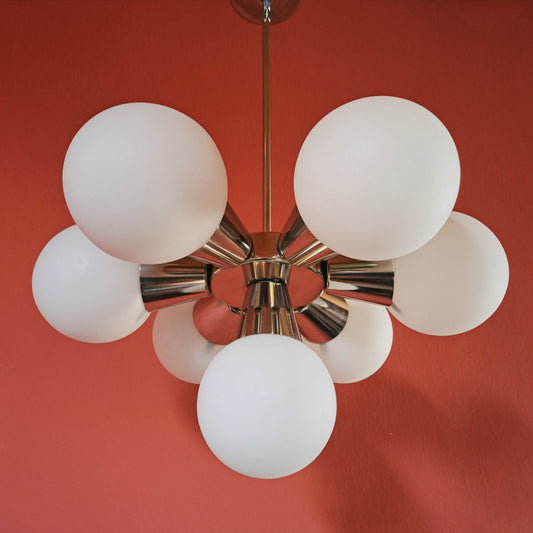 Mid Century Glass Chrome Sputnik Chandelier Pendant Light