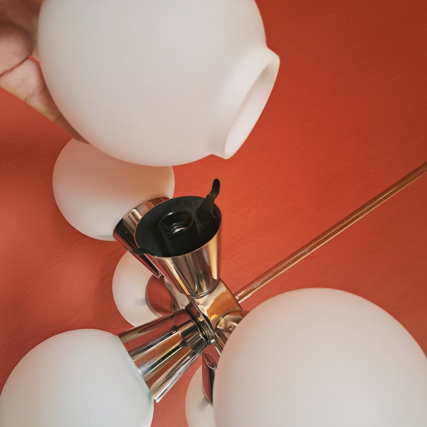 Mid Century Glass Chrome Sputnik Chandelier Pendant Light