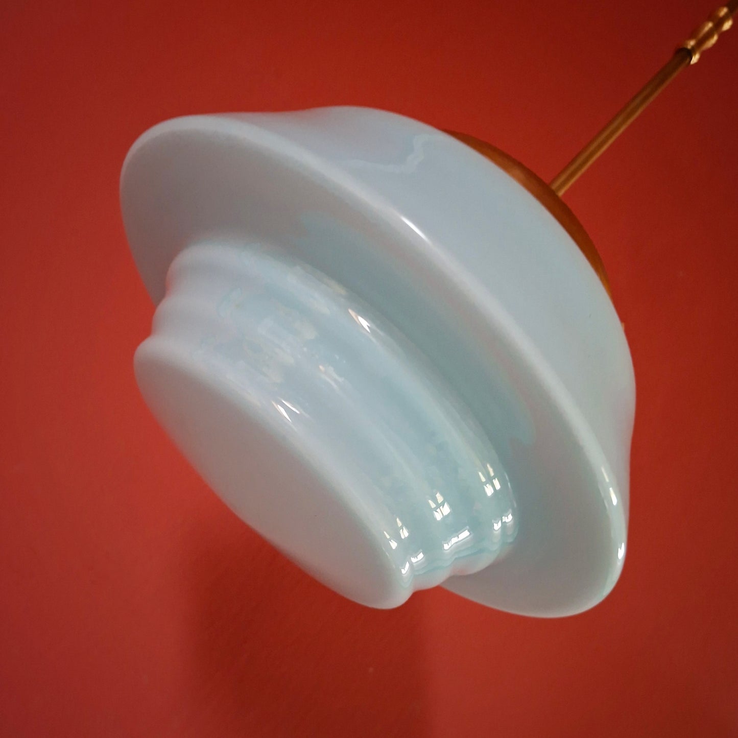 Blue Opaline Glass Pendant Light with Brass Fittings