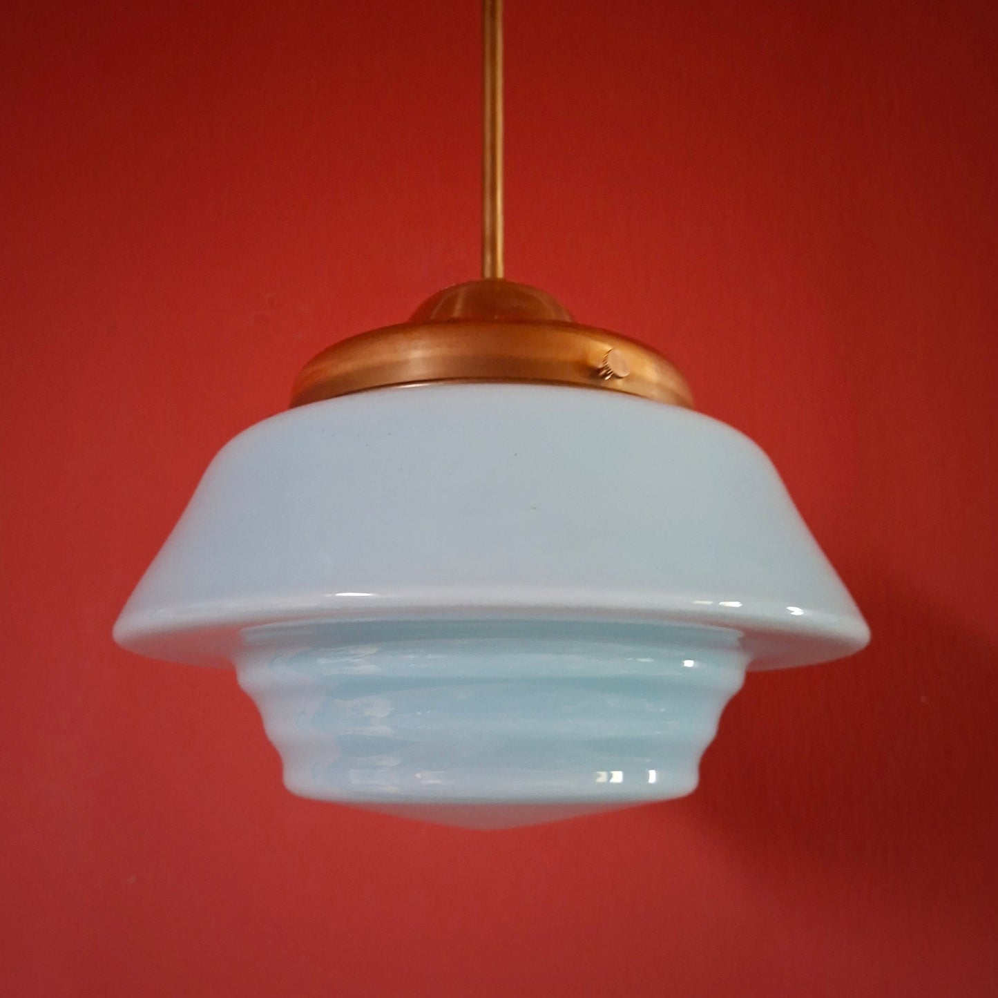 Blue Opaline Glass Pendant Light with Brass Fittings