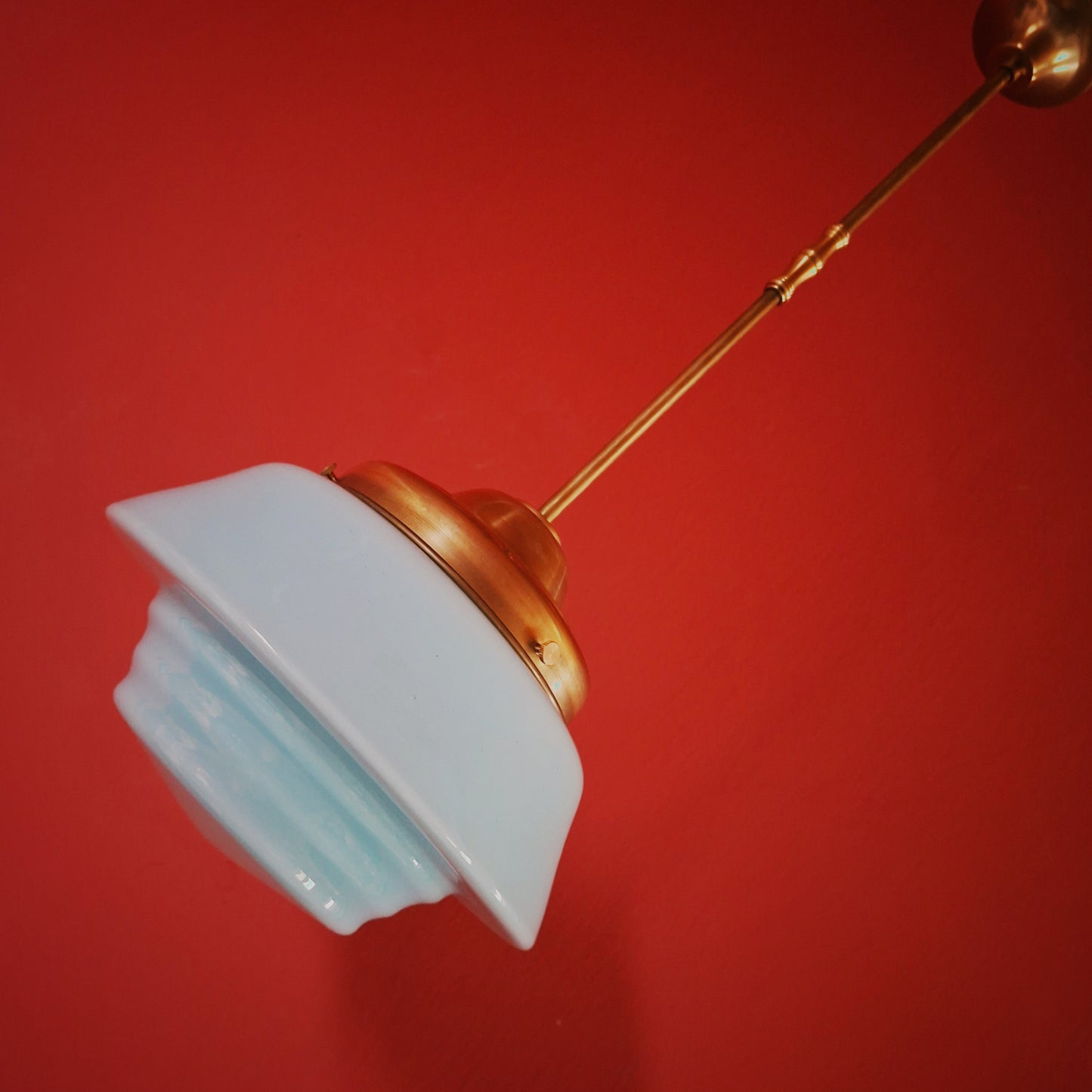 Blue Opaline Glass Pendant Light with Brass Fittings
