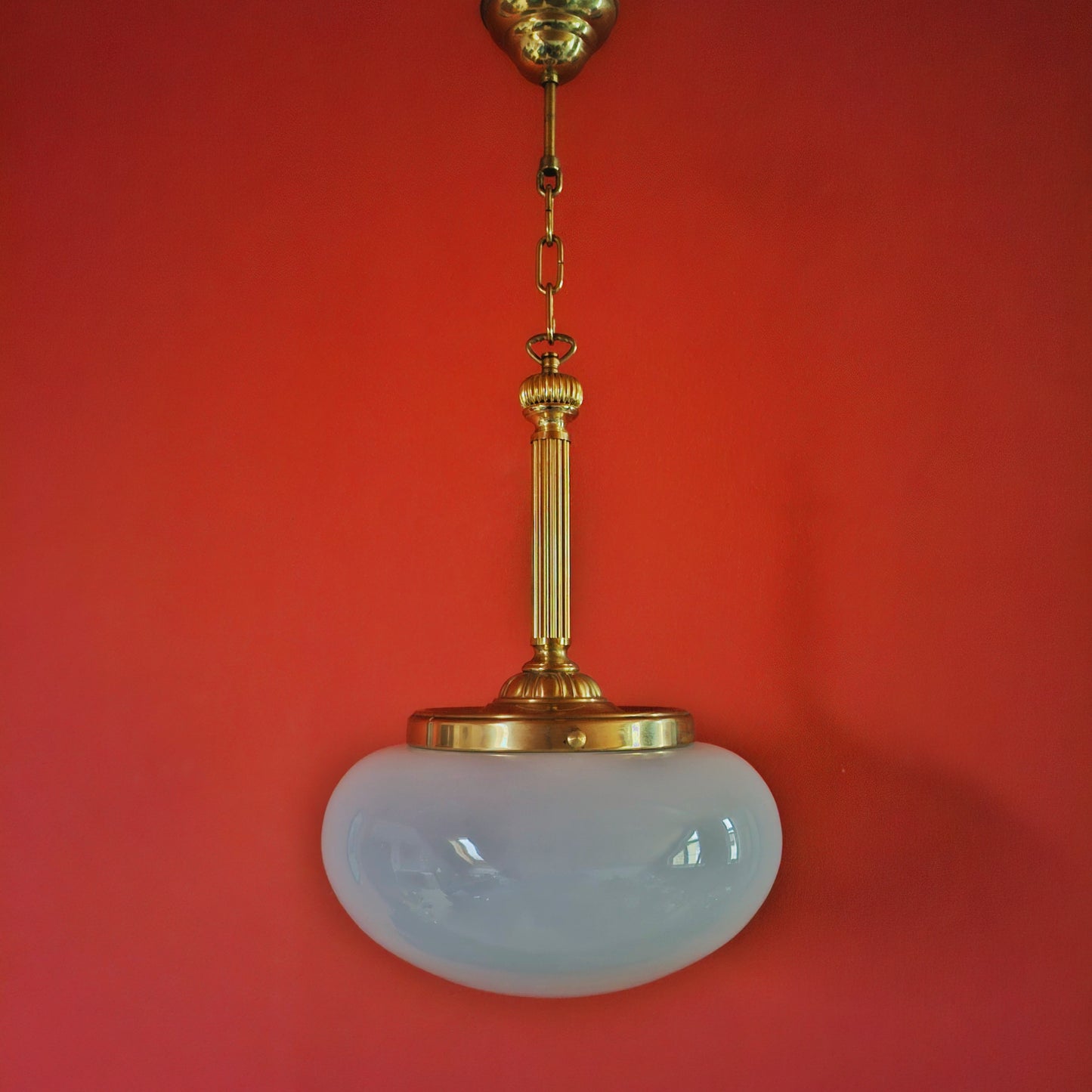 Large Mid Century Venetian Opaline Glass Brass Ceiling Light