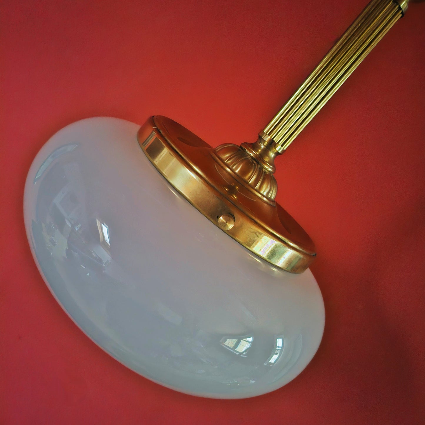 Large Mid Century Venetian Opaline Glass Brass Ceiling Light