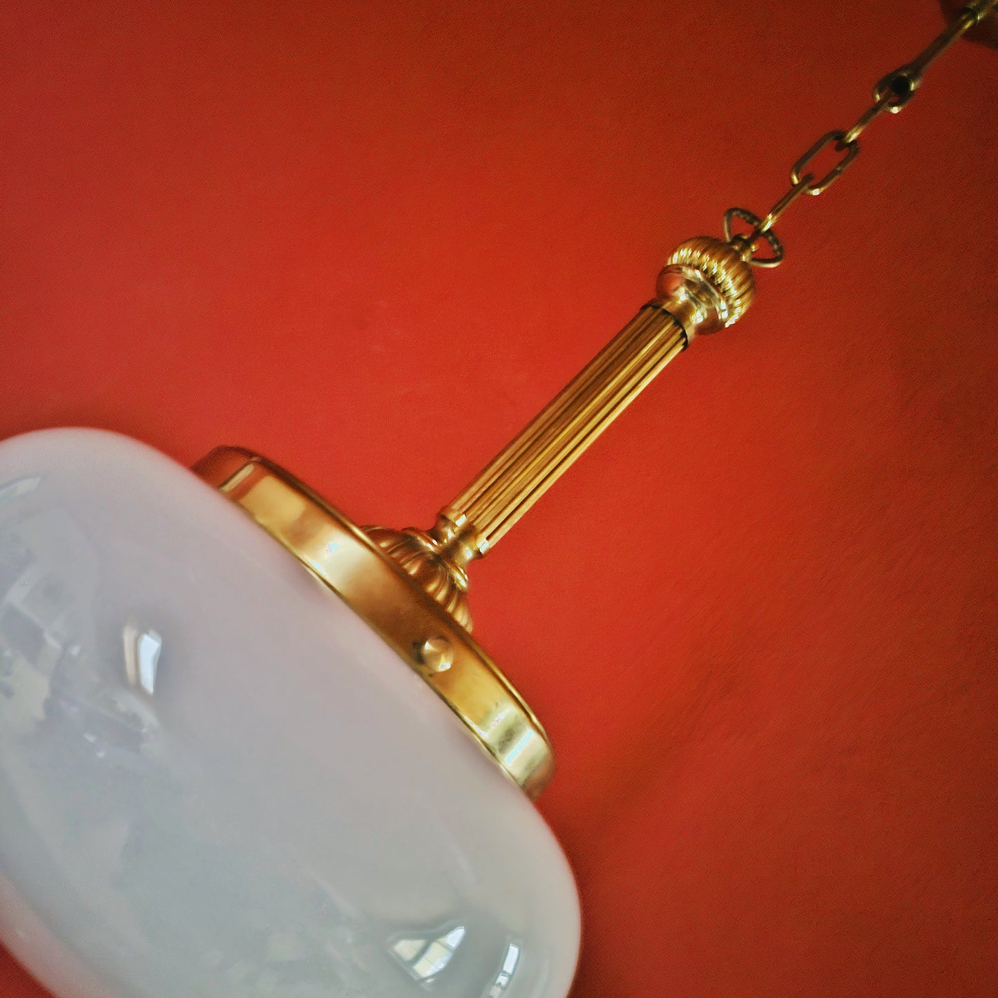 Large Mid Century Venetian Opaline Glass Brass Ceiling Light