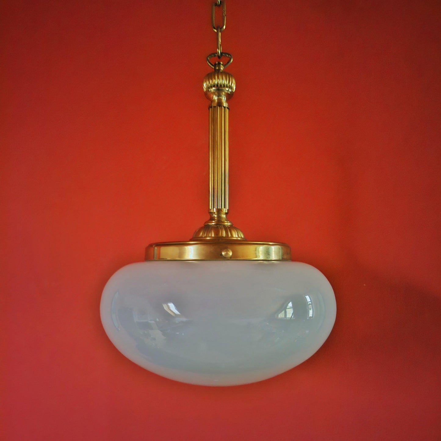 Large Mid Century Venetian Opaline Glass Brass Ceiling Light