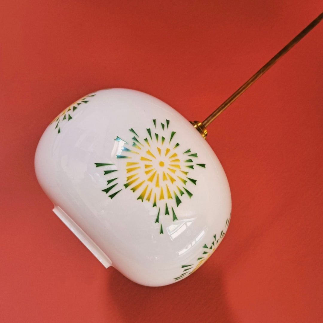 Retro Glass Pendant Light Green Yellow Opaline Globe