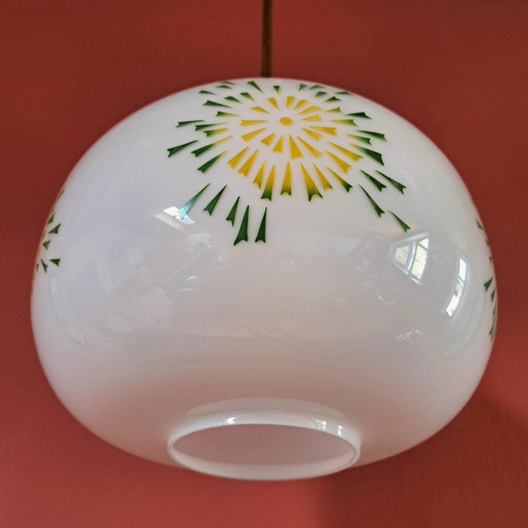 Retro Glass Pendant Light Green Yellow Opaline Globe