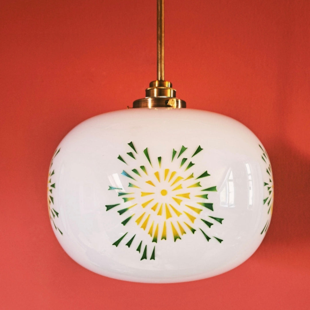 Retro Glass Pendant Light Green Yellow Opaline Globe