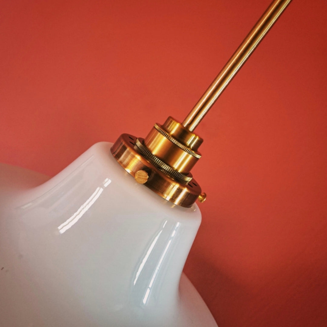 Opaline Glass Pendant Light Blue Stripes and Brass Fittings