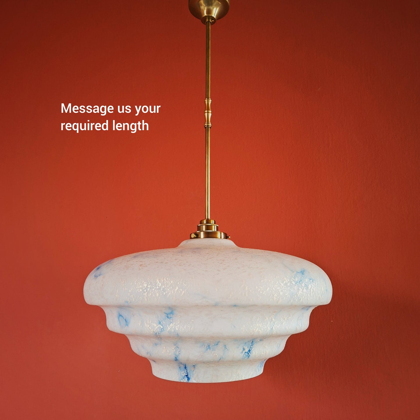 Large Opaline Blue Marble Glass Pendant Light with Pearl Flakes
