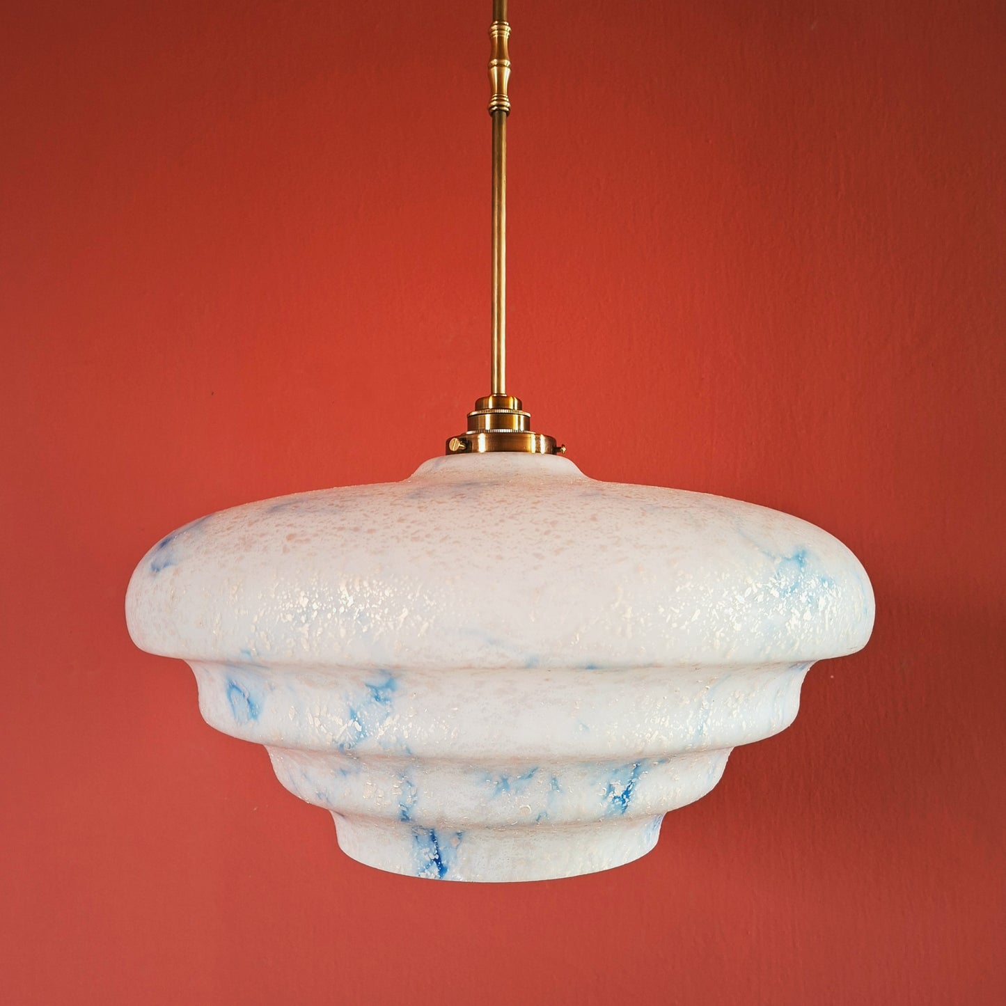 Large Opaline Blue Marble Glass Pendant Light with Pearl Flakes
