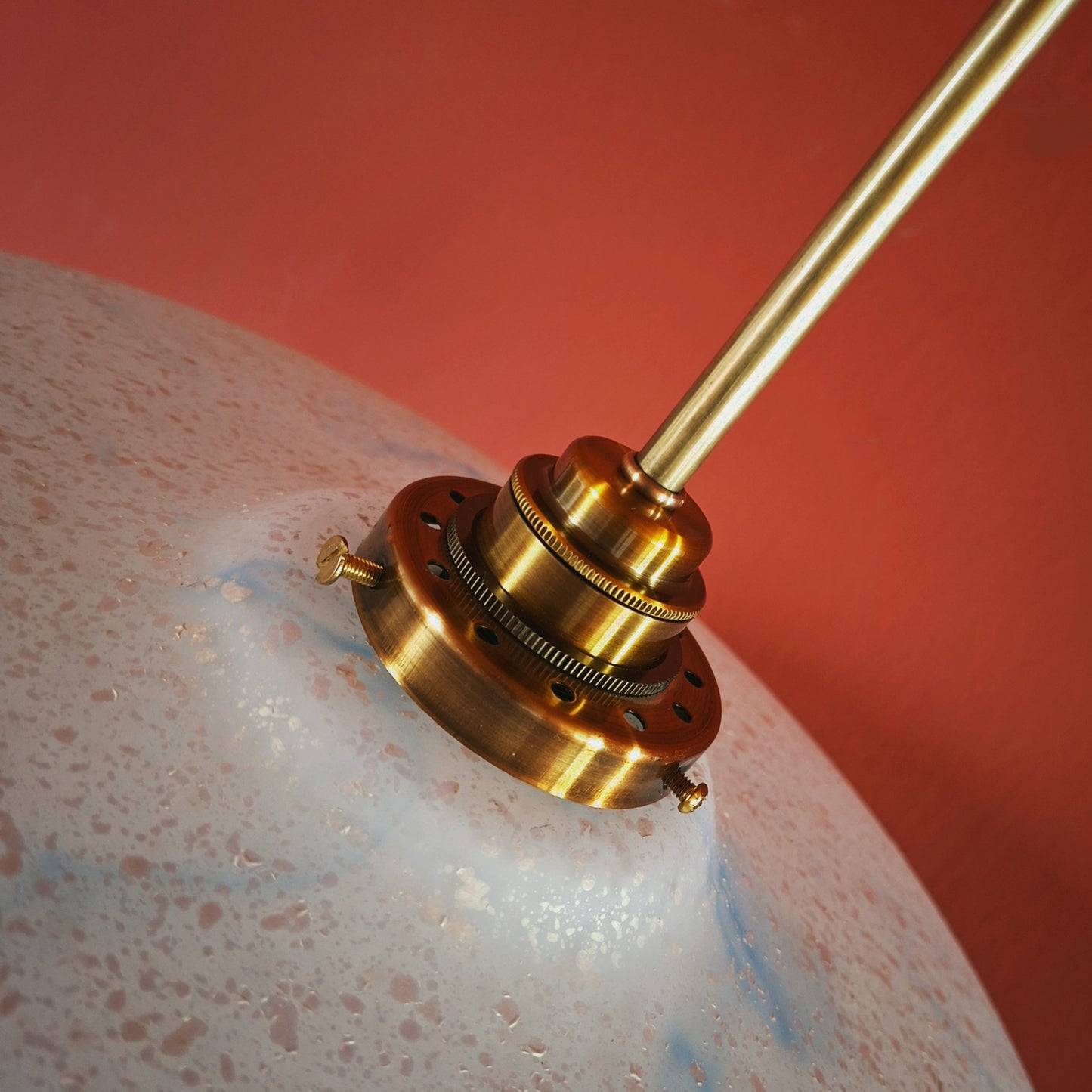 Large Opaline Blue Marble Glass Pendant Light with Pearl Flakes