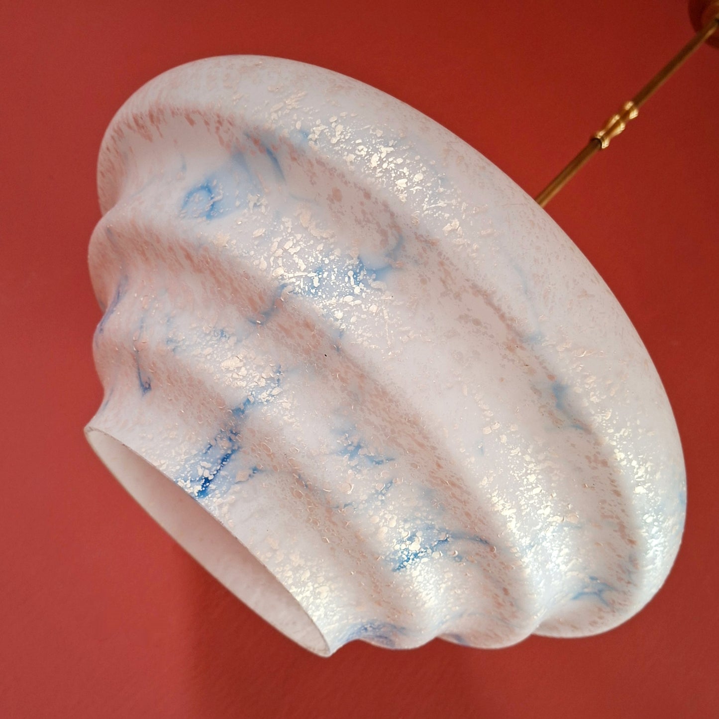 Large Opaline Blue Marble Glass Pendant Light with Pearl Flakes