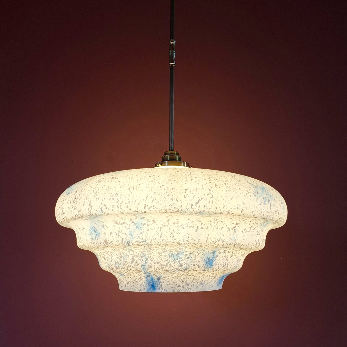 Large Opaline Blue Marble Glass Pendant Light with Pearl Flakes