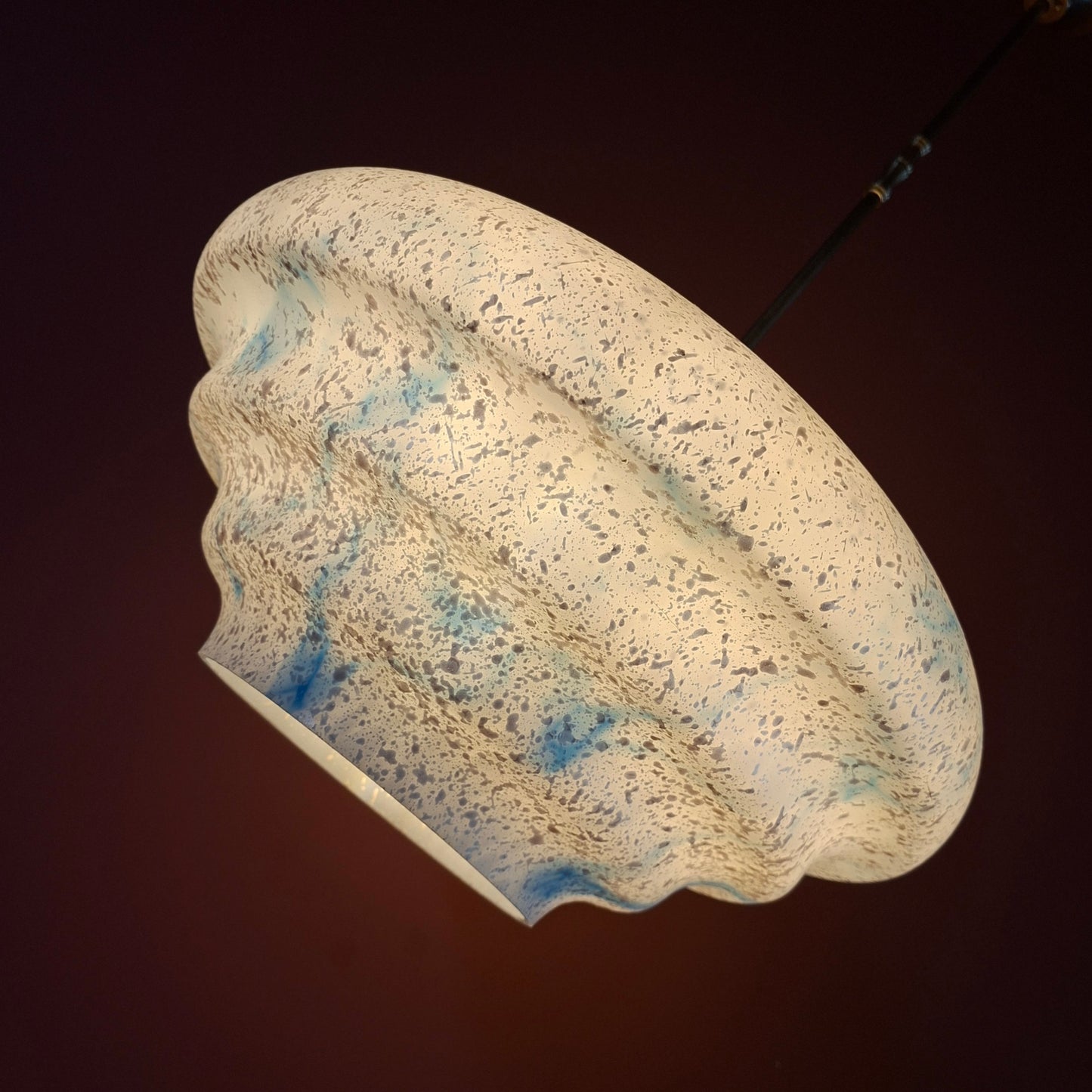 Large Opaline Blue Marble Glass Pendant Light with Pearl Flakes